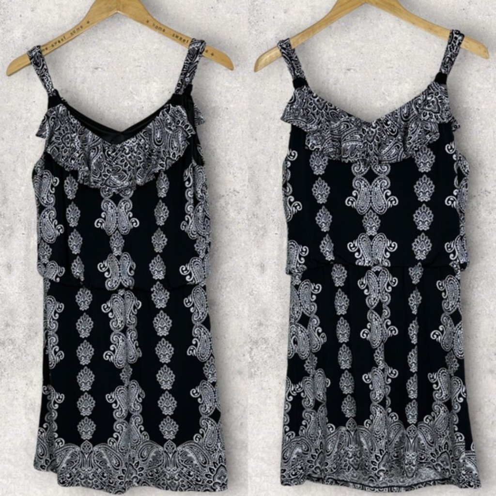 White House Black Market Boho Ruffle Front Midi Dress Size Medium Minimalist M